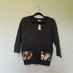 NWT  Madewell Wallace grey 100% merino wool sequin pockets sweater